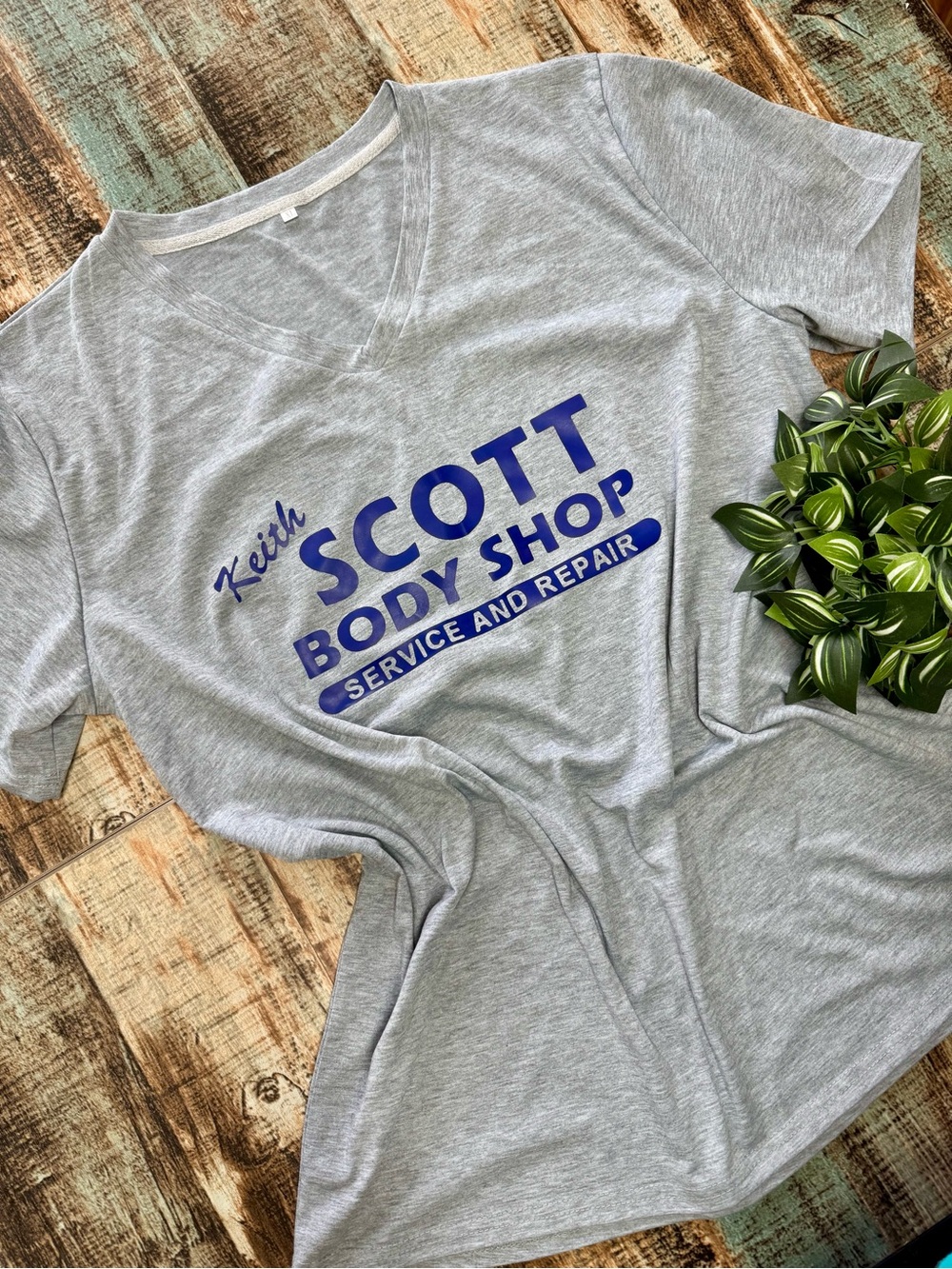 🆕 Women’s V-neck “Keith Scott Body Shop” Tee | #T65